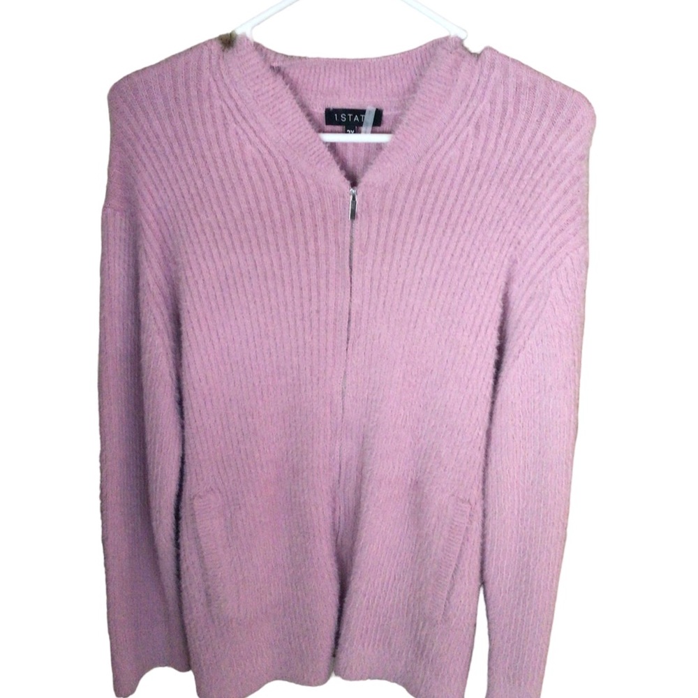 NWT 1.State  pink long sleeve front pockets full zipper cardigan sweater 2x